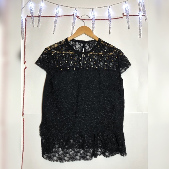 ✨ZARA BLACK HALF TRANSPARENT BLACK BLOUSE - Picture 2 of 6